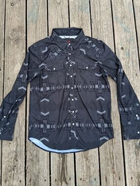 Rock & Roll Denim Geo-Print Snap Button-Down Shirt